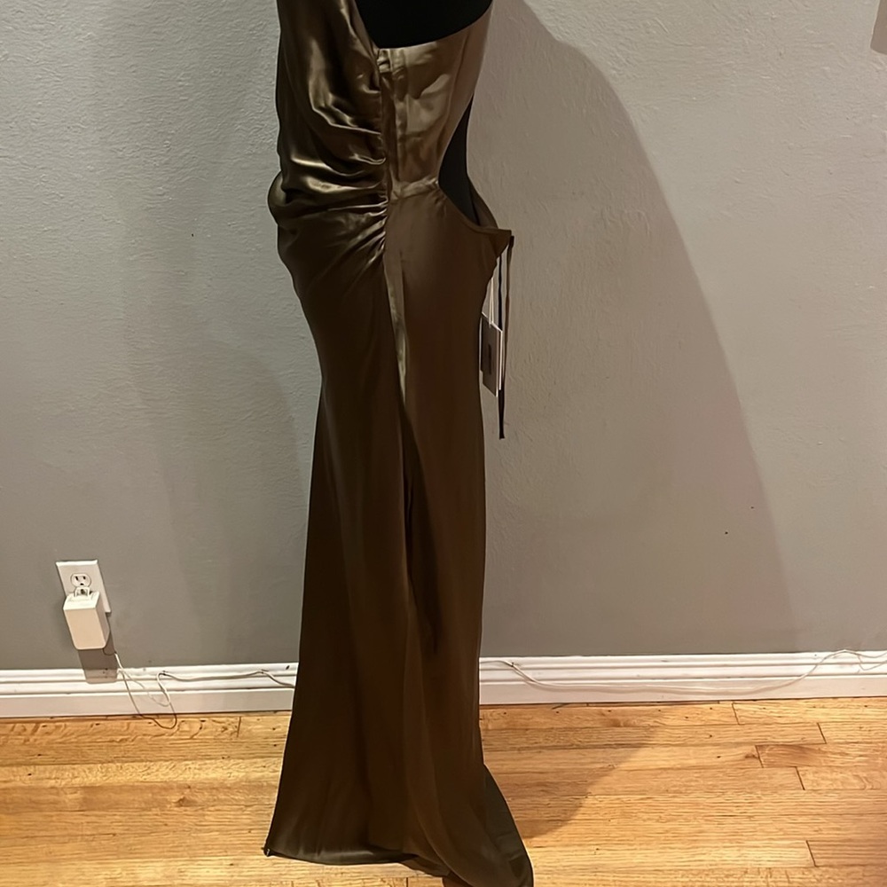 NEW NWT Reformation Anaiis Silk Dress High Neck Open Back Maxi Dress Morel Brown - Picture 7 of 13